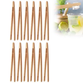 Hsyadazi 12 Stück Bambus Grillzangen - Wiederverwendbare Küchenzangen aus Holz (18 cm) - Ideal für Toast, Fleisch, Salat & Backwaren - Rutschfeste Servierzangen für Grillen & Kochen