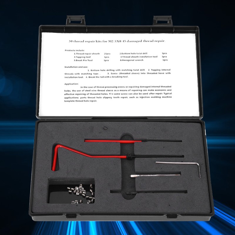 30 Pcs Thread Repair Kit M2.5x0.45 Stainless Steel Rethreading Tap