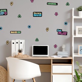 Teddylabels - Gaming Neon Colors Wall Decals - Easy-to-Apply & Removable Wall Stickers: Transform Your Toddlers Bedroom with Durable, Vibrant Peel-and-Stick Wall Decor – Stickers for Kids