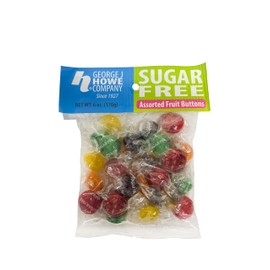 Howe Sugar Free Assorted Fruit Buttons, Hard Candy 6 oz Bag