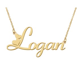 Aoloshow Logan Heart Name Necklace Women 18k Gold Plated Stainless Steel