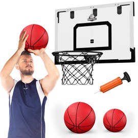 HYES 24" x 16" Large Basketball Hoop Indoor for Adults, Over The Door Basketball Hoop with Sturdy Backboard, Big Basketball Toys Gifts Ideas for Man Kids Teens Boys Girls, Black