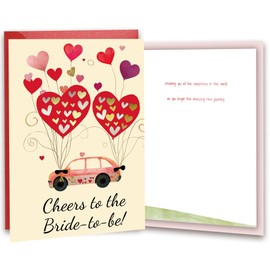 TzenvoGift Bridal Shower Card for Bride to be – Wedding Shower card – Double-Layer Greeting Card with Gold & Silver Foil Hearts and Red-Gold Foil Text