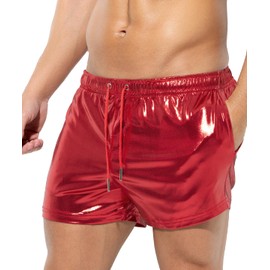 Casey Kevin Metal Shorts Men's Shiny Shorts Party Gold Silver Single Sided See-Through Effect Shorts Bar Metallic Shorts Sequin Boxer Shorts, A4 red