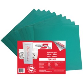(10) 12" x 12" Sheets - Oracal 651 Turquoise Blue Adhesive Craft Vinyl for Cricut, Silhouette, Cameo, Craft Cutters, Printers, and Decals - Gloss Finish and Outdoor and Permanent