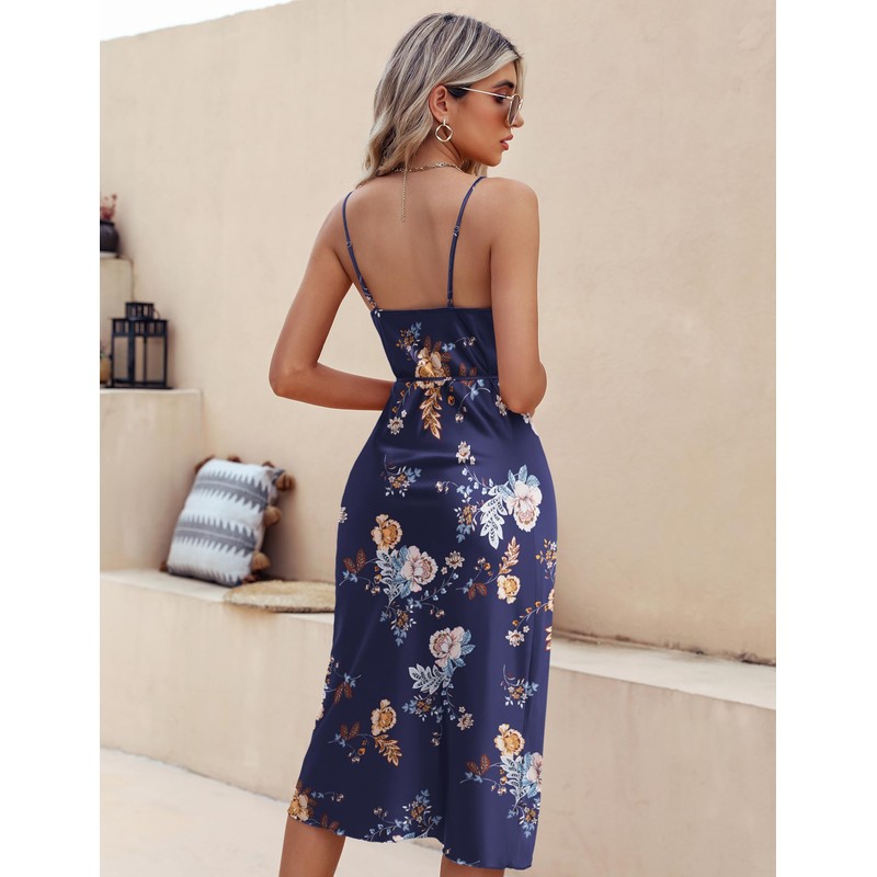 Ekouaer Women's Nightgown Satin Spagetti Strap Cowl Neck Elegant Slip