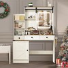 NUNU LAB Farmhouse Vanity Desk with Sliding Mirror and Lights,