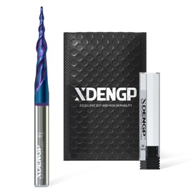 XDENGP Spiral Tapered Ball Nose Spiral Router Bit for CNC, 4.82 Deg 1 mm Tip Dia, 2 Flute and 1-1/4 inch Cutting Length 1/4 inch Shank with NACO Coated Carbide End Mill for Wood 2D/3D Carving