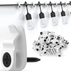 Hooks for Outdoor String Lights Clips, Christmas Light Clips Weatherproof, Lights Hanger Hooks for Hanging Christmas Light, Fairy Light, Cable, Holiday Decor - White, 50 Pack