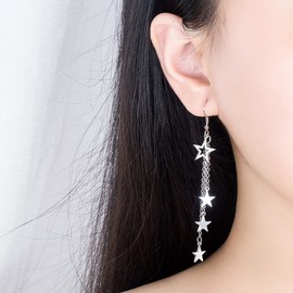 Sterling Silver Star Earrings Dangling Threader Earrings Long Dangle Tassel Earrings for Women (Silver star)