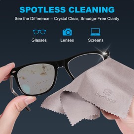 SmoTecQ 32-Pack Microfiber Glasses Cleaning Cloths - 7"x6" Ultra-Soft, Individually Wrapped & Reusable for Eyeglasses, Lenses, Screens & More (24 Black, 8 Gray)