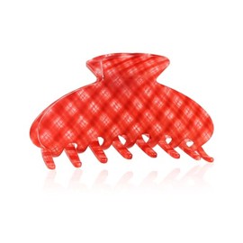 MAORULU Retro Red Checkered Acetate Hair Claw Clip for Women Girls, 4 Inch Large Cute French Banana Clip for Thick and Thin Hair, Vintage Summer Fun Hair Accessory Gift for Daily Styling