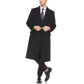 Adam Baker Men's A54805 Full Length Double Breasted Luxury Wool/Cashmere Top Coat - Black - 50L