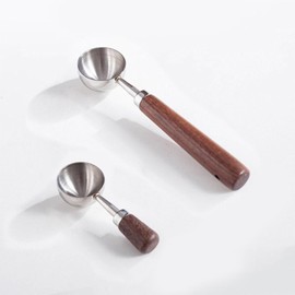hobbyme 2Pcs Vintage Stainless Steel & Walnut Wood Coffee Measuring Spoons, 30ML Capacity, Silver