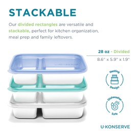 U Konserve Stainless Steel Rectangle Divided Food Storage Bento Box Container, Leak Proof Silicone Lid Dishwasher Safe - Plastic Free, (28oz Cosmic Blue)