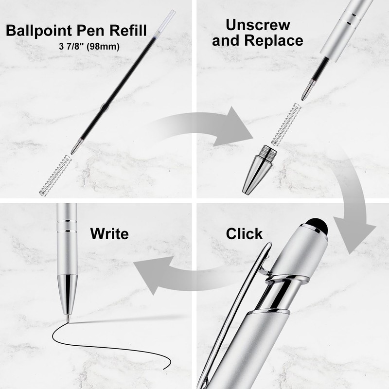 LINFANC 12 Pack Silver Ballpoint Pen with Stylus Tip, 1.0