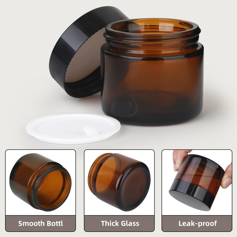 2oz Amber Glass Jars with Lids - Small Dark Glass