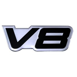 ERPART V8 Embossed Black on Silver Highly Polished Real Aluminum Auto Emblem Badge Nameplate Compatible with Truck Car Automobile SUV Engine