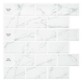 MORCART 10-Sheet Upgrade, Peel and Stick Backsplash, 12"x12" Premium Thicker Design Peel and Stick Tile for Kitchen Backsplash (Marble Colour)
