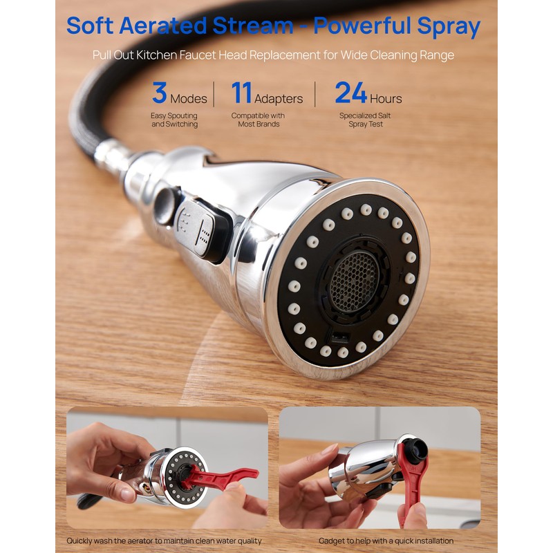 Kitchen Faucet Head Replacement, Pull Down Faucet Spray Head, 3
