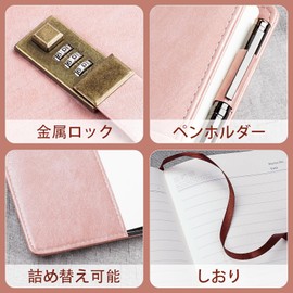 WEMATE Journal Keyed Notebook A5 with Pen and Gift Box PU Leather Diary 2024 Privacy Notebook, 240 Pages 15cmx22cm-Rose Gold