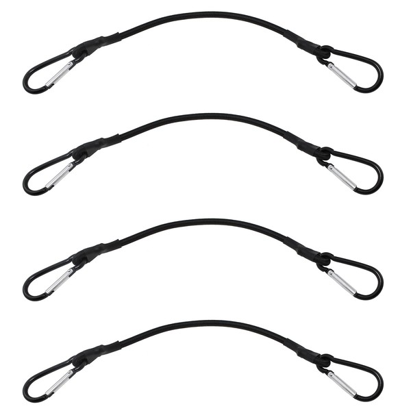 Maxmoral 4PCS Stretchy Ropes with Mountaineering Buckle 12 Inch Black
