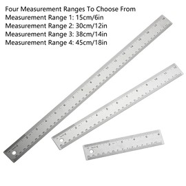 Stainless Steel Ruler, 15/30/38/45 cm Straight Metal Ruler, Metric Imperial Dual Marking Ruler with Cork Backing, Ruler Set, Precision Engineering Ruler for School, Office, Drawing, 4 Pack