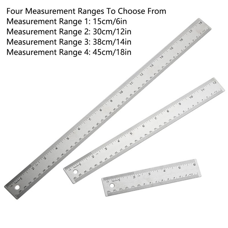 Stainless Steel Ruler, 15/30/38/45 cm Straight Metal Ruler, Metric Imperial
