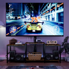 Aquzee 75 Inch TV Stand with Mount Power Outlet, Wood Entertainment Center with TV Mount Fit 55/65/75 in Television, 58” W Height Adjust Swivel Mounted Television Stand with Storage for Living Room