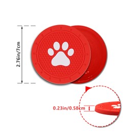 Couslcd 4 Pack Car Cup Holder Coasters, Dog Paw Insert Car Cup Coaster, 2.75 Inch Anti Slip Shockproof Embedded Drink Mat, Car Interior Accessories Decor for SUV, Truck, RV (Red)