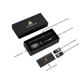 HUASHILAI Luxury Matte Black Forest Fountain Pen Set,Titanium Black Extra Fine and Medium Nibs,Includes 2 Ink Converters,10 Ink Cartridges,15ml ink，Premium Gift Case for Calligraphy (Fine Nib)