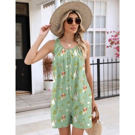 Ivicoer Womens Fashion 2024 Summer Casual Loose Romper for Women Jumpsuits Trendy Spring Break Vacation Travel Jumpers Baggy Clothes Green Floral L