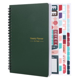 To Do List Notebook, A5 Undated Weekly Planner Notebook 52 Weekly Organiser Planner with Habit Tracker and Stickers for Students, Work, Fitness, Productivity（Dark Green）