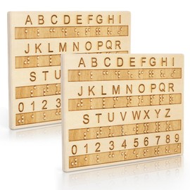 SOUJOY 2 Pack Wood Braille Alphabet Board, 0.4'' Thickened Braille Fingerboard with 2mm Carved Raised Dots, Letters & Numbers, Suitable for Blind Visually Impaired