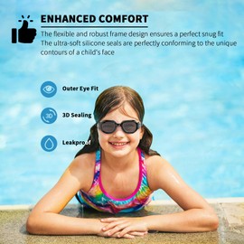 BEEWAY Kids Swimming Goggles 6-14 | Wide View | Anti-fog | Anti-leak | Quick Adjust Strap | UV Protection | Super Comfort for Boys and Girls
