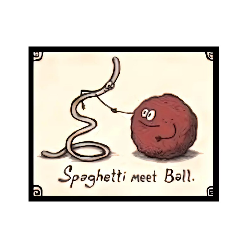 "Handmade" Spaghetti Ball meatball humor food pasta friend greet hello
