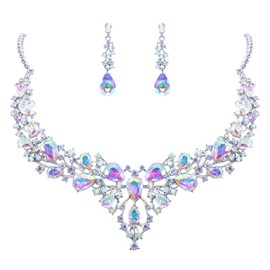BiBeary Women's Wedding Jewellery Set Bridal Miraculous Necklace Earrings Drop Crystal, Crystal