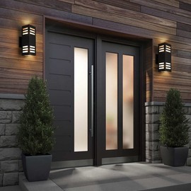 harriet Outdoor Wall Lights, Aluminum Modern Up-Down Waterproof Outdoor Wall Sconce, Square-Shape Exterior Sconces Lantern, Tempered Glass, Sanded Black Finish