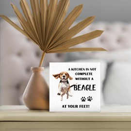 DUXMNAMG Funny A Kitchen Is Not Complete without A Beagle Wood Box Sign, Funny Dog Desk Shelf Decor, Beagle Decor, Beagle Lovers gifts Wooden Block Plaque Box Sign for Home Kitchen Table Decor