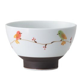 Saikai Pottery Hasamiyaki Rice Bowl, Diameter Approximately 4.3 inches (11 cm), Humming, Red 24345