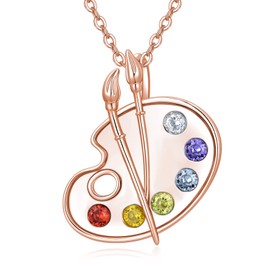 Dorunmo Artist Paint Palette and Brush Necklace 925 Sterling Silver Pigment Necklace Colorful Painters Pendant Painter Charm Necklace Future Artist Jewelry for Women Art Teacher (Rose Gold)