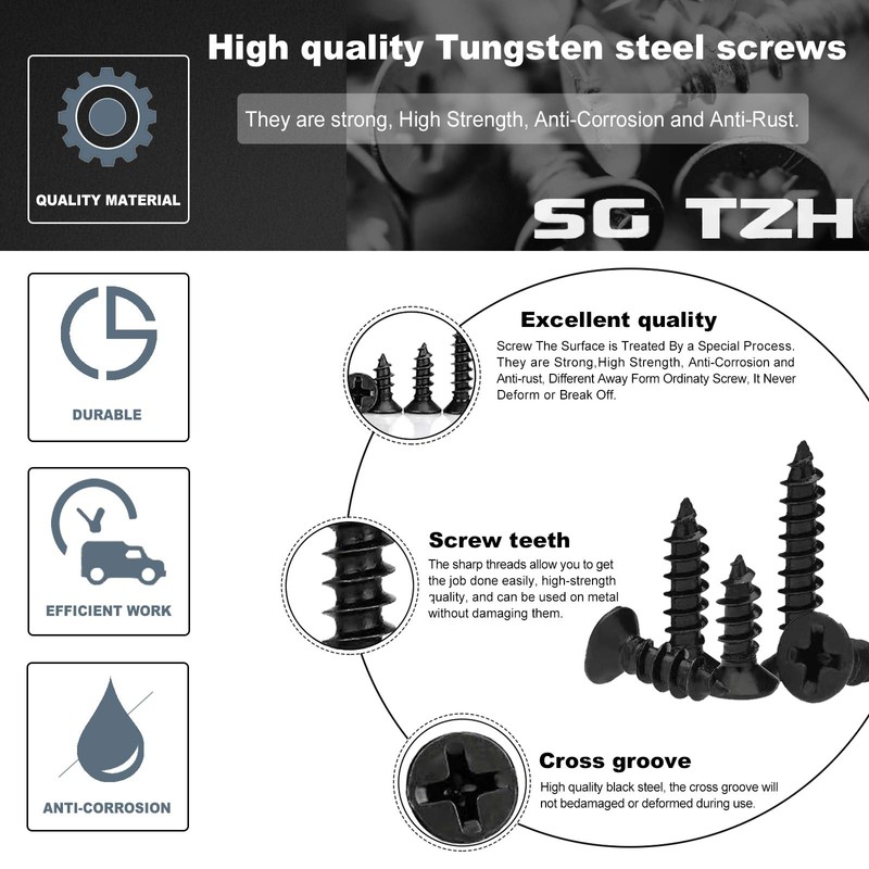 #6 x 5/8" Wood Screw 100PCS Black Phosphate Coated Stainless