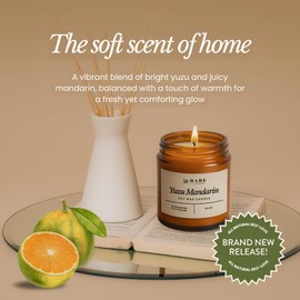 Bare Botanics Yuzu Mandarin Scented Soy Candle - Premium, Non-Toxic Candle in 9 oz Jar - 100% Natural Soy Wax & Plant-Based Fragrance Oils, Naturally-Scented - Handpoured in WI - 40 Hrs Long Burning