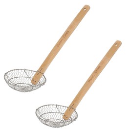 Helen’s Asian Kitchen Spider Strainer | 7-Inch Stainless Steel Wire Mesh Ladle with Sustainable Wood Handle for Large Batch Cooking and Frying, Set of 2