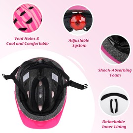 YOOXARMOR Kids Bike Helmets,Adjustable Toddler Helmet for Girls and Boys 3-5-8 Years, Lightweight Infant/Baby Helmet with Lights for Riding,Skateboard,Bike,Scooter
