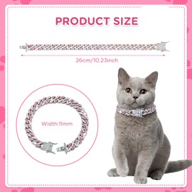 9inch Glitter Dog Collar Pink Silver Diamond Collars Cuban Girl Necklace Puppy Pet Metal Link Chain with Buckle Christmas Pet Jewelry Accessories Chain for Small Dogs Cats