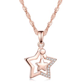 Yumilok Jewelry 925 Sterling Silver Cubic Zirconia Rose Gold Plated Double Hollow Stars Pendant Necklace for Women/Girls