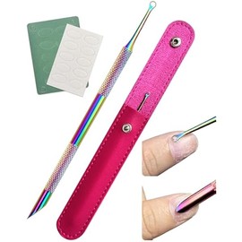 Dual Ended Cuticle Remover, Pre-treatment Cuticle Pusher with Loop Cuticle Pusher Removing, Stainless Steel Cuticle Nail Tool with 100#/240# Grit Nail Files and 1p Storage Bags, For Salon & Home Use