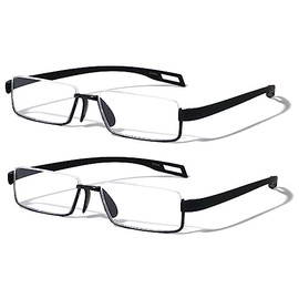 V.W.E. 2 Pairs Featherweight Slim Half Rim Memory Flex Reading Glasses With Anti-reflective AR Coating (2 Black, 3.00, multiplier_x)
