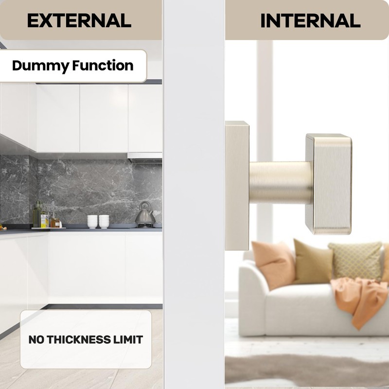 naubea 2 Pack Brushed Nickel Dummy Door Knob Interior, Square